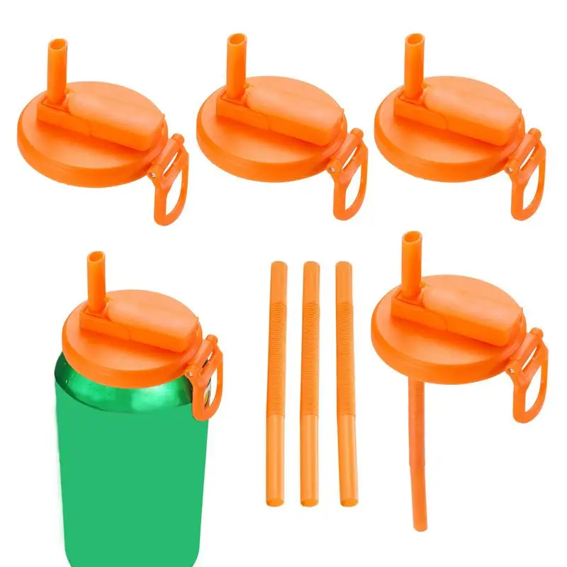 

Soda Can Cover Can Saver Lid Soda Can Sealer 4X Beer Can Lids Reusable Drink Can Covers Soda Can Tops With Silicone Straws For