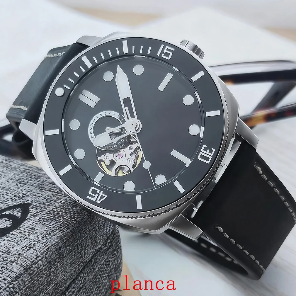 Customized logo 42mm NH39 Mechanical Leather Strap Sapphire White Black Dial Men's Watch