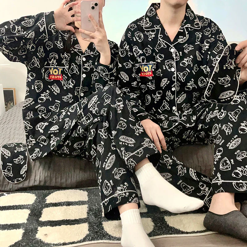 Disney\'s new Toy Story couple pajamas men\'s and women\'s comfortable pure cotton cartoon casual home women\'s suit pajamas