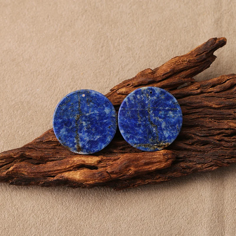 Natural Lapis Lazuli Round Earrings Beads for Jewelry Making, Handmade Natural stones beads 30*4mm 15.6g 2