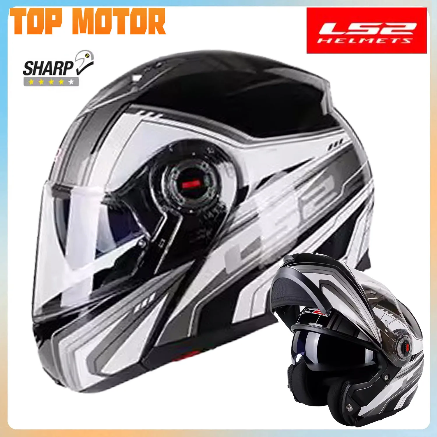 Original LS2 FF370 Motorcycle Helmet Double Lens Helmet Flip Up SHARP Certification Capacete LS2  Casco Motocross For Knight