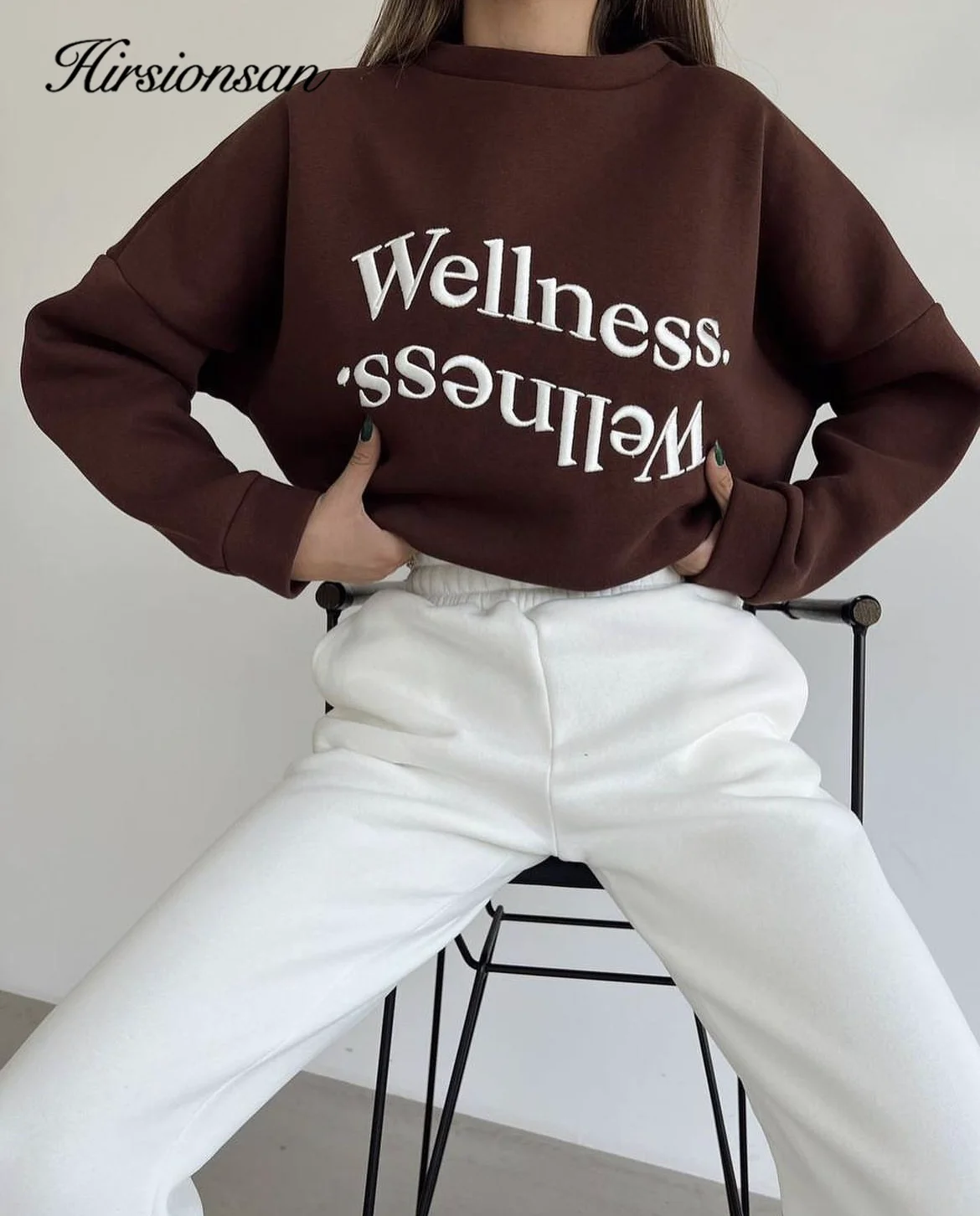 Hirsionsan 2024 New Spring Autumn Casual Wellness Letter Print Sweatshirt Women Soft O Neck Ladies Vintage Pullovers Casual Tops