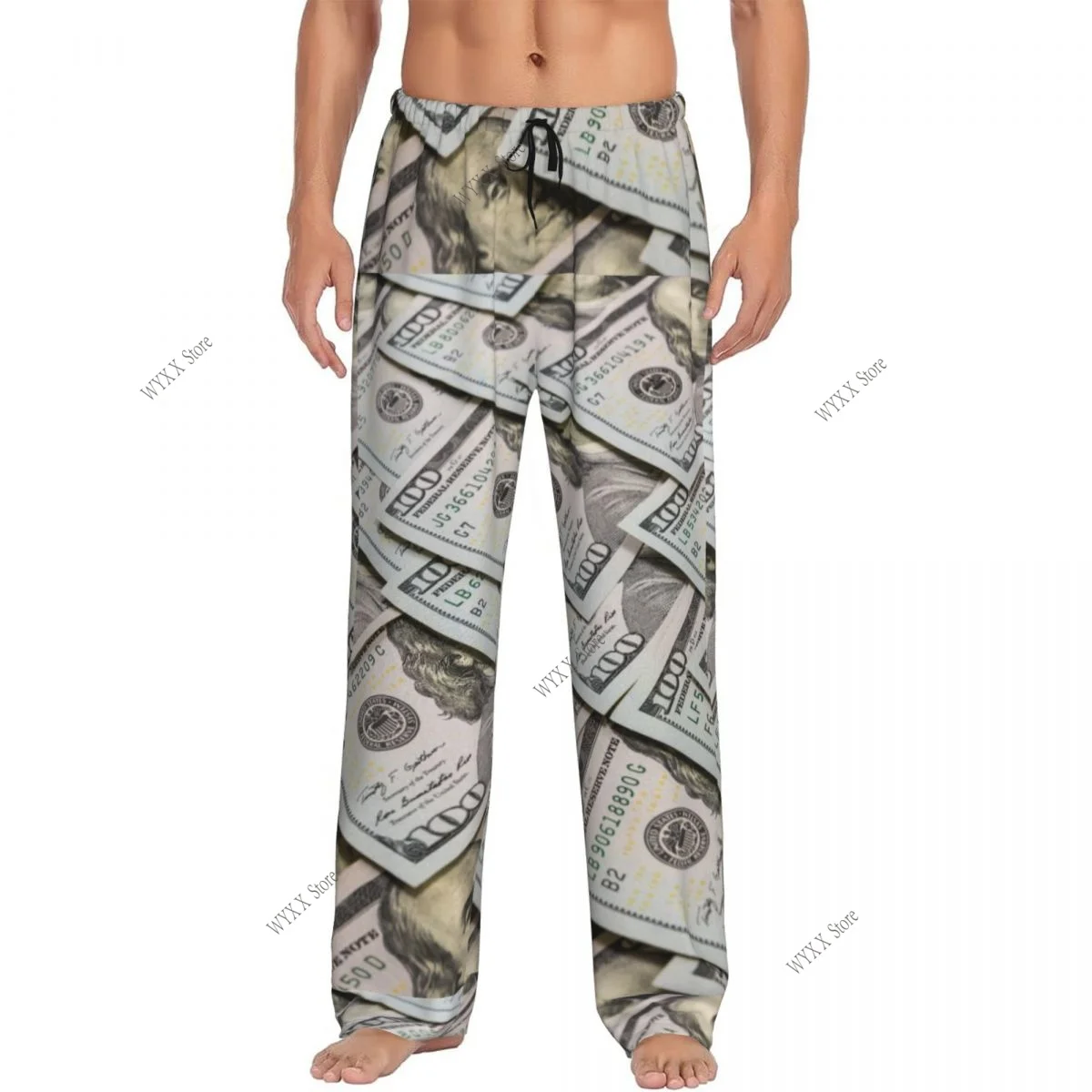 

Пижамные штаны с надписью Dollar Bill на заказ, одежда для сна для мужчин, эластичный пояс, штаны для сна с карманами