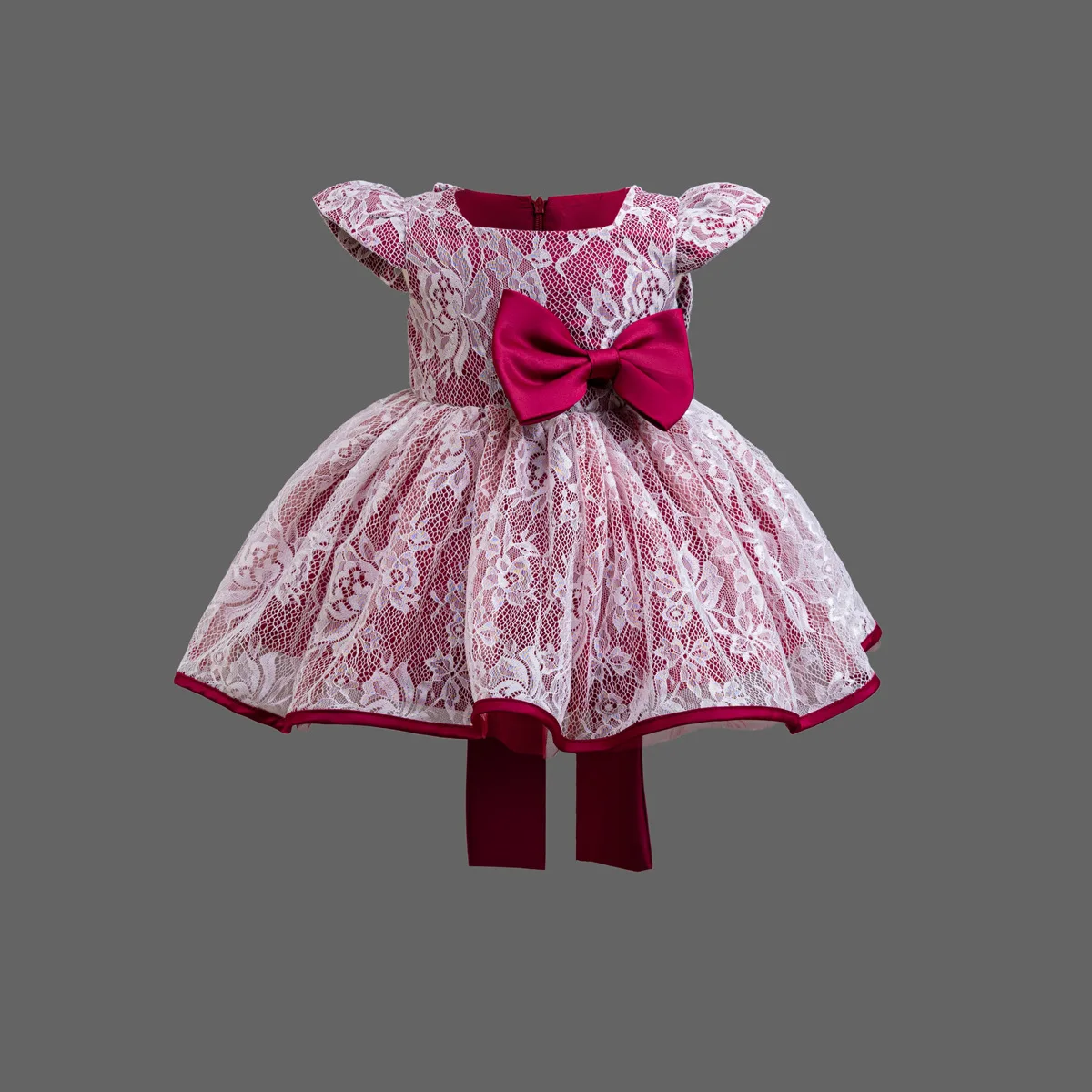 HETISO Lace Flower Children Girls Dress Baby Summer Lovely Bowknot Princess Birthday Party Ball Gown 1-5 Years