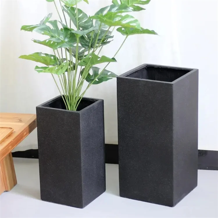 業務用 手描き 黒色 長方形 ホームデコレーション セメント製 大型コンクリート鉢 室内植物用プランター
