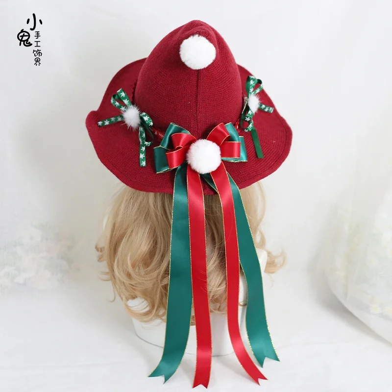 الأصلي الحلو ولطيف لوليتا شعري قبعات الساحرة القوس الكبير قبعة الساحرة قبعات عيد الميلاد للنساء قبعة عيد الميلاد #2