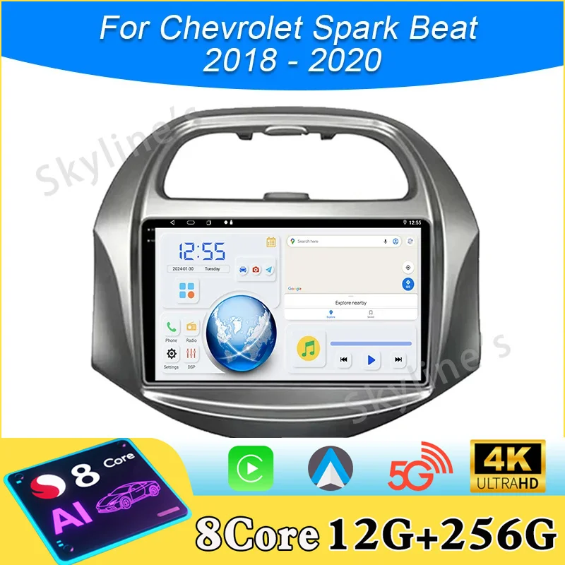 4G para Chevrolet Spark Beat 2018 2019 2020, Reproductor Multimedia Estéreo para Auto, DVD, Bluetooth, Navegación GPS, Radio, 5G WIFI, Carplay, Sin DVD 2din