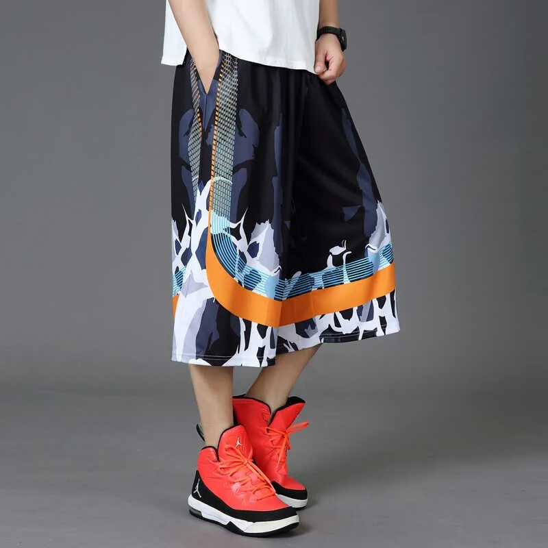 

Loose Fit Summer Baskeall orts Men's Seven-Foot Beach Pants Thin Sportswear Extra Large Size Casual Trousers Polyester Fiber
