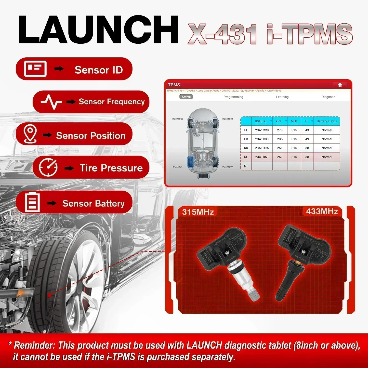 LANCERING X431 i-TPMS TSGUN Autobandenspanningsdetector Diagnostic Tool Upgrade van TSGUN 315/433Mhz RF Sensor werk met door i-TPMS APP