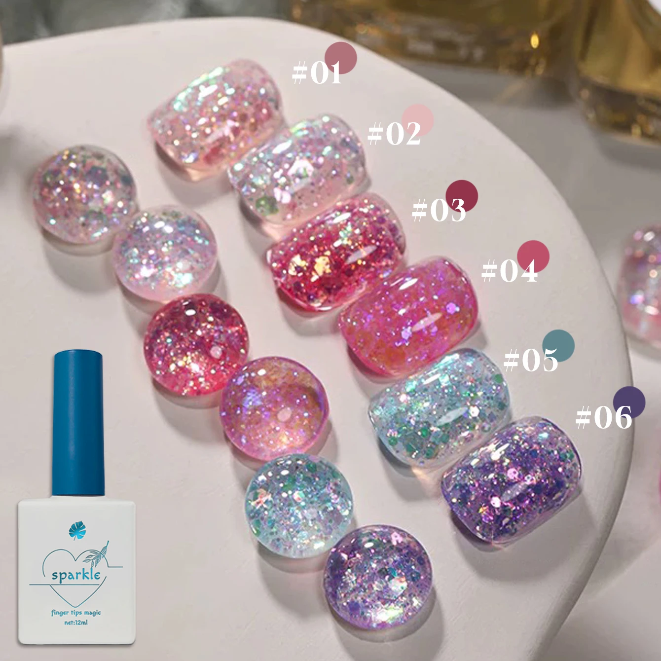1-12PCS Deer Crash Sparkling Series Gel Nail Polish Sparkling All-match Whitening Sequins Fashionable Eye-catching Nail Supplies