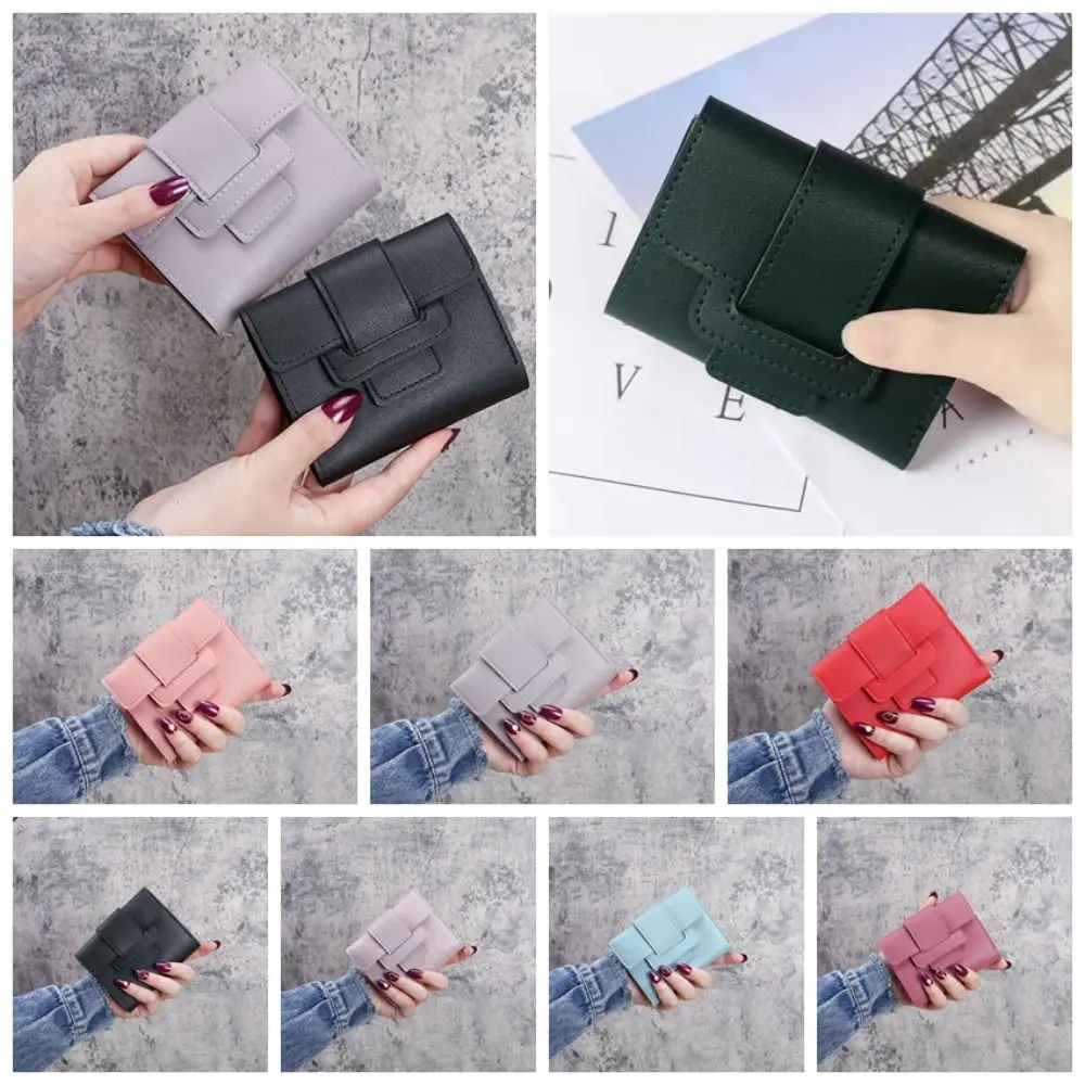 

Multi Pouch Solid Color Wallet Retro PU Coin Purse Snap Button Coin Purse Three Fold Wallet Korean Style Mini Card Bag Travel