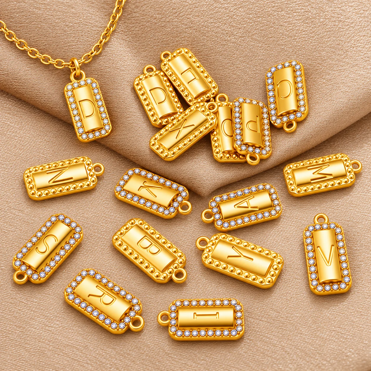 5pcs Stainless Steel Gold Rhinestone Letters Charms DIY Alphabet Necklace Pendants Jewelry Bracelet Earrings Making Accessories