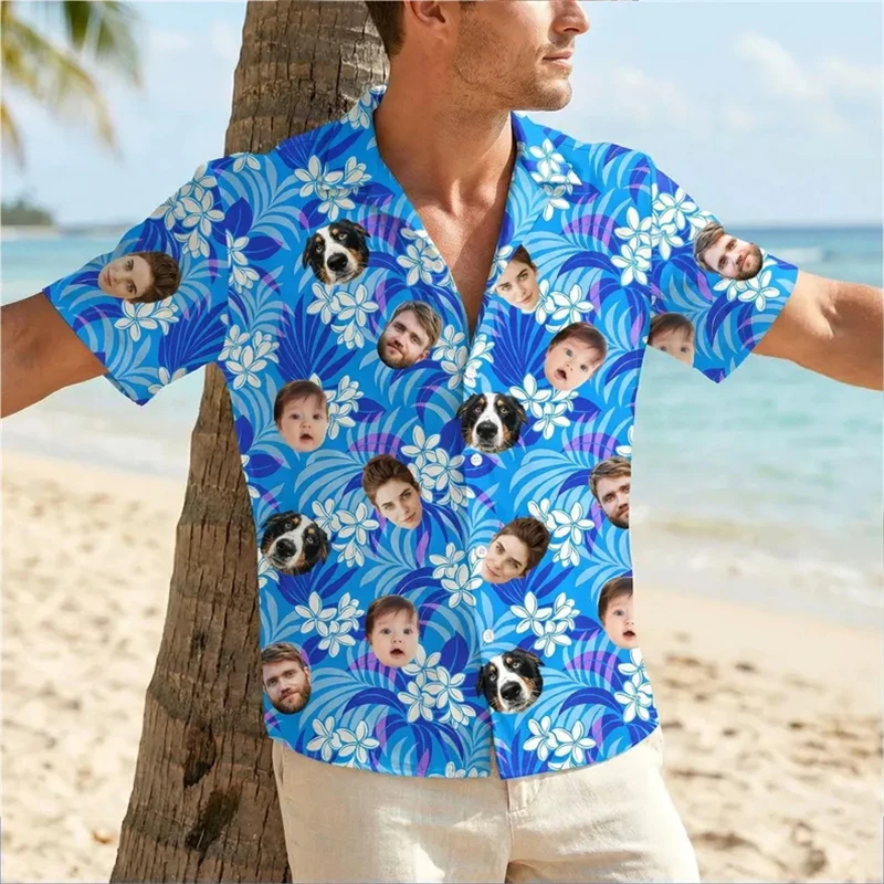 

Custom Face New Hawaiian Shirt For Men Women Funny Personalized Family Pets Graphic Beach Vacation Short Sleeve Aloha Shirts
