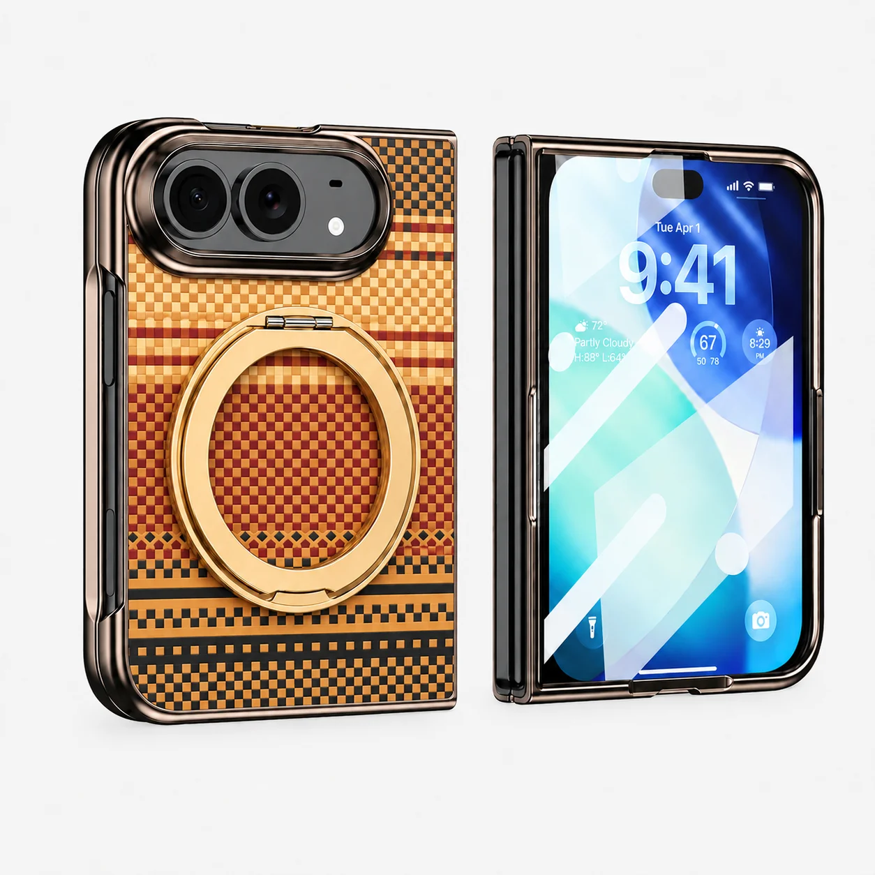 For Iphone Duo Phone Case MagSafe Magnetic 360 Rotating Bracket Protective Front Protection Glass Film Shockproof Back Cover