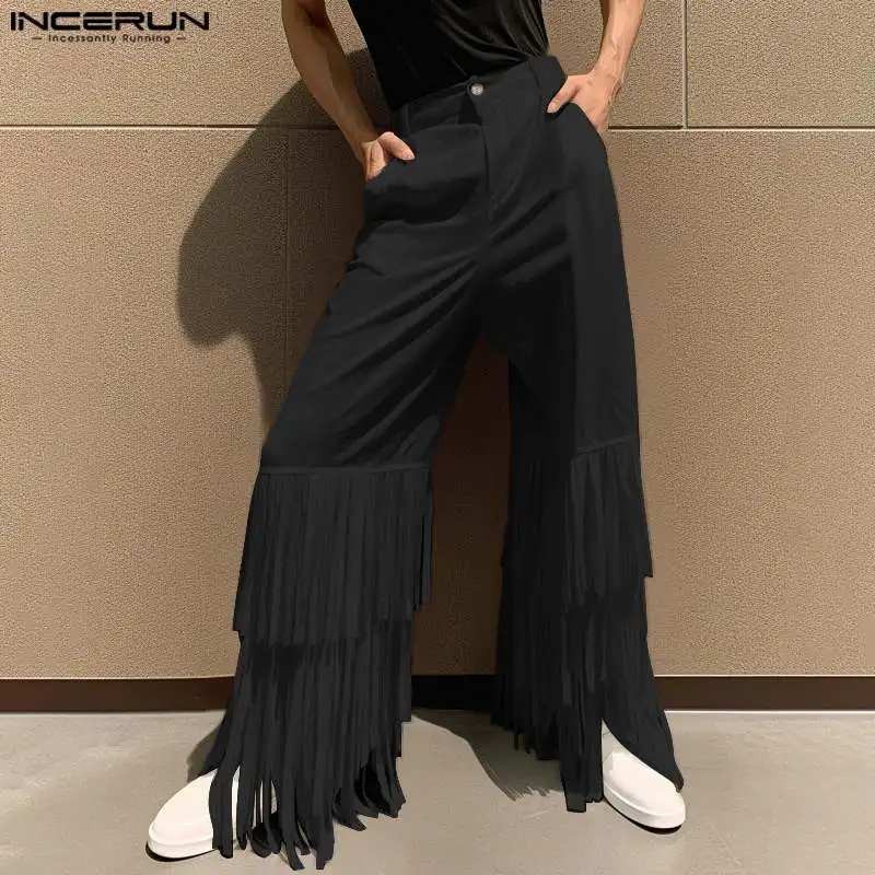 

INCERUN Men Pants Tassel Patchwork Button Joggers Loose Casual Trousers Men Streetwear 2024 Personality Fashion Male Pants S-5XL