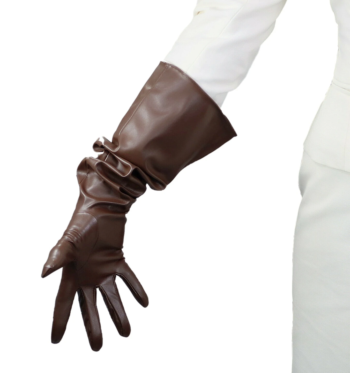 DooWay unisexe marron gants manches bouffantes Faux cuir sur tenue café surdimensionné ample L hiver chaud Halloween Cosplay opéra