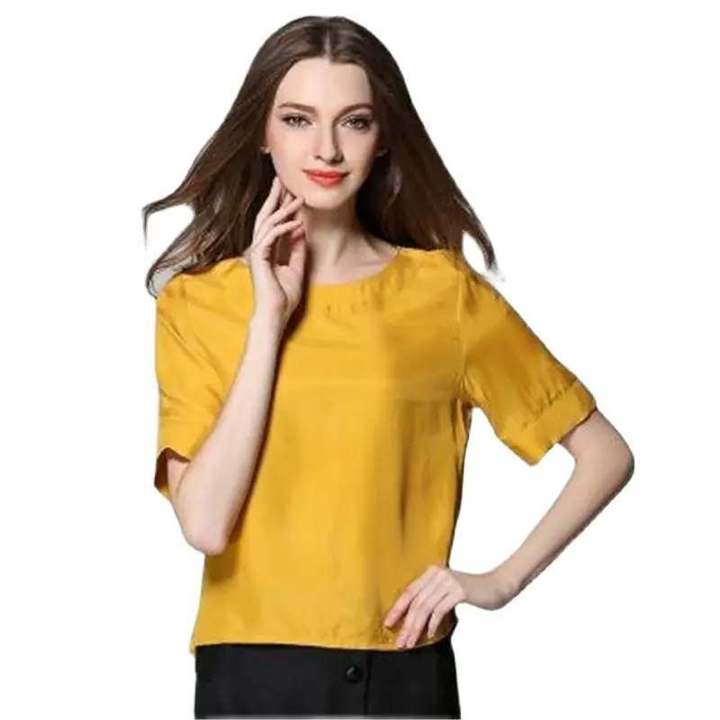 Woman O-neck 30% Silk Shirts Female Summer Hedging Loose Thin Breathable Blouse Lady spring Tops Chemise La camisa Arriba top