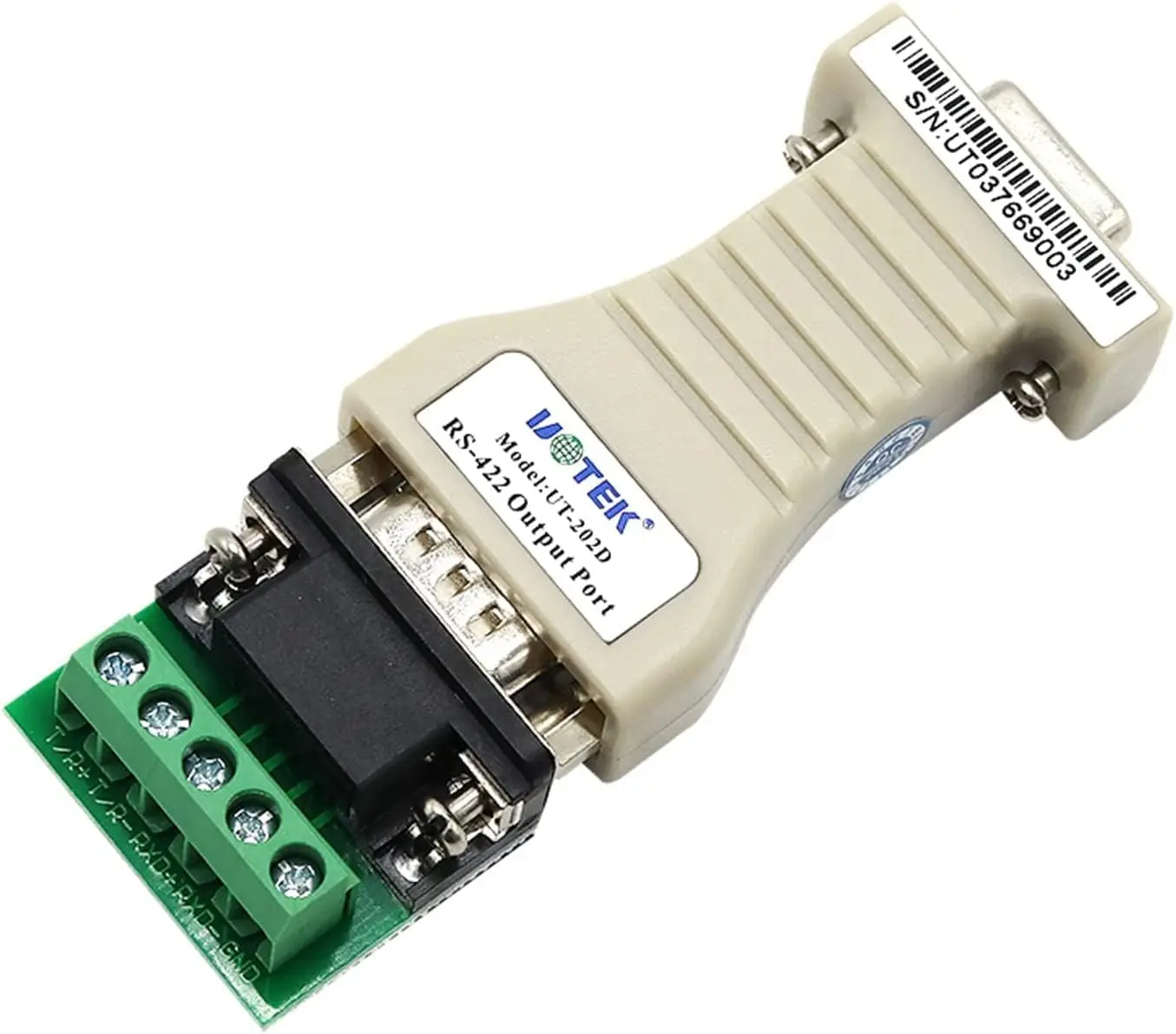 UT-202 RS-232 to RS-422 Mini-Size Serial Adapter, 300bps-115.2Kbps, Hot-swappable, Plug & Play