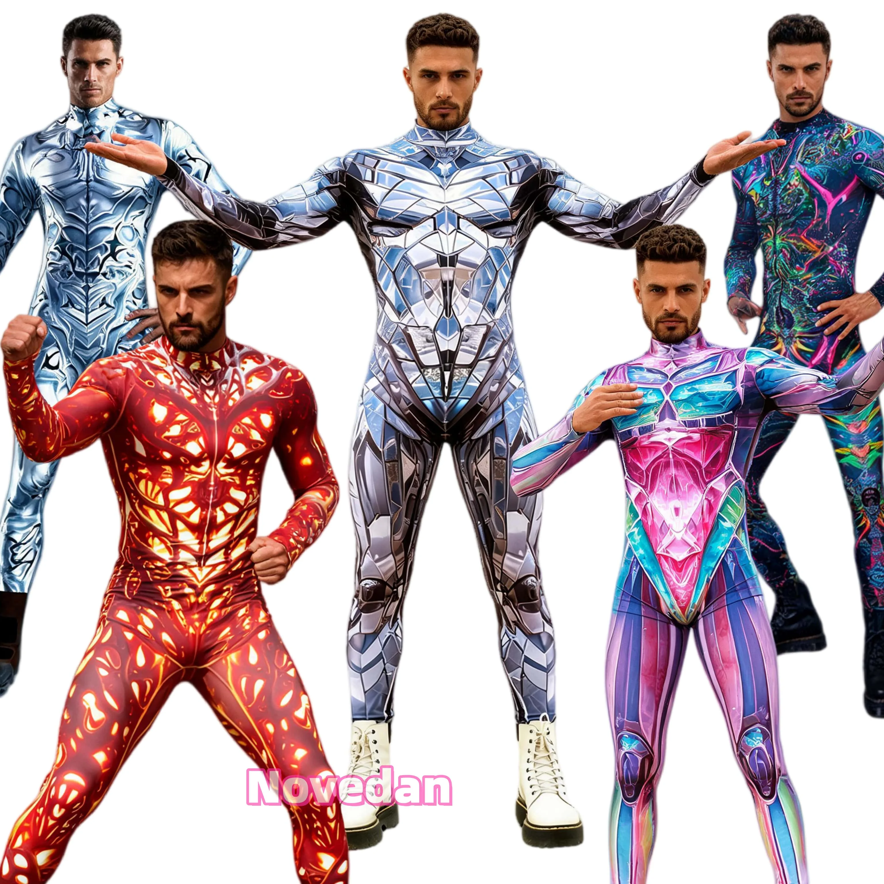 Futuristischer Roboter 3D-Druck Bodysuit Halloween Cosplay Kostüm Sexy Herren Zentai Anzug Jumpsuit Festival Catsuit Performance Outfit