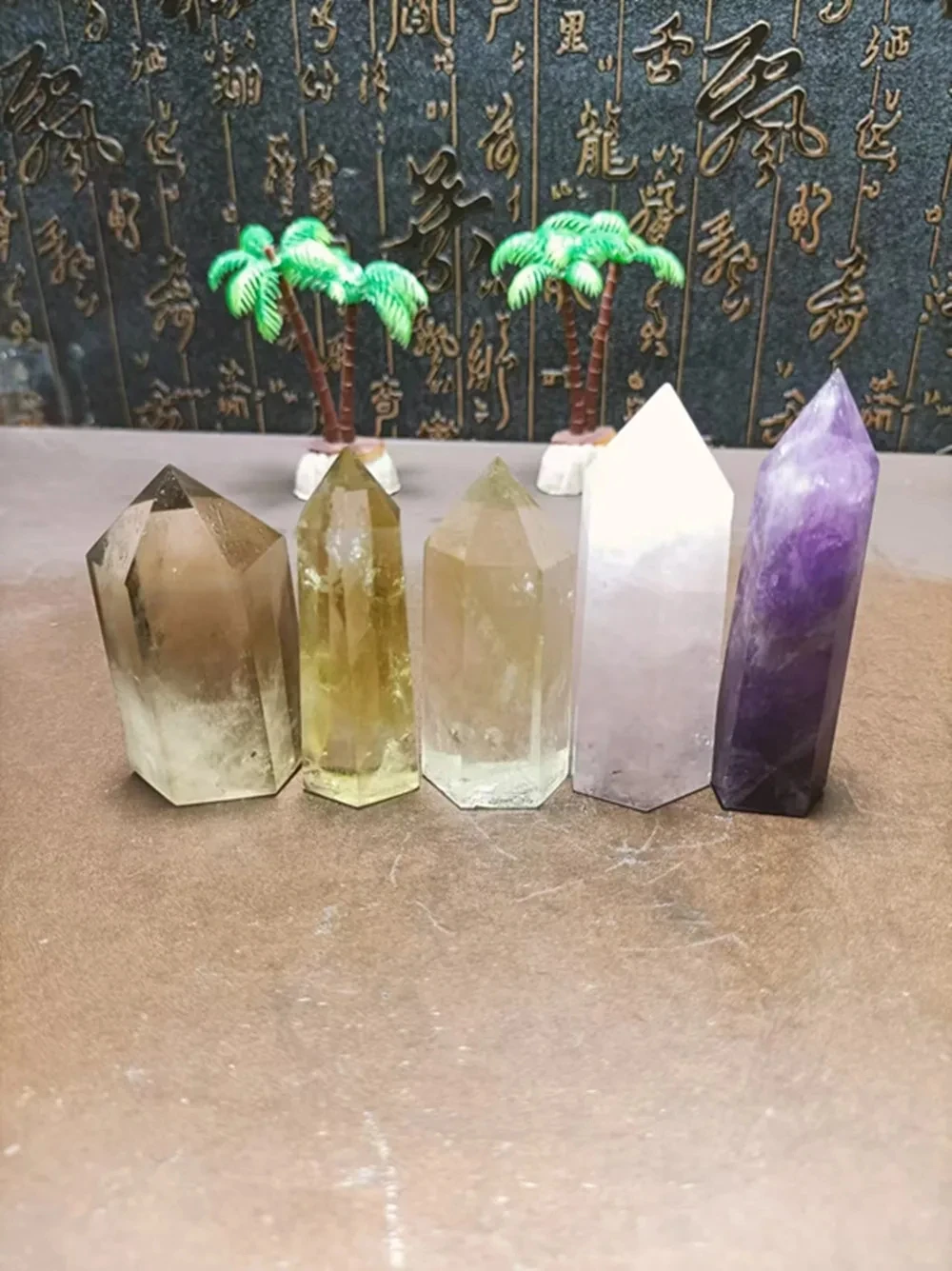 5PCS  Natural Quartz Crystal Wand Point, Yellow amethyst Powder, Healing Home Decor