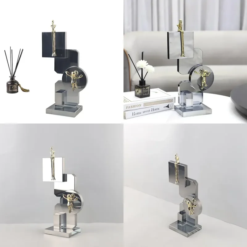 for European Creative Abstract Geometric Crystal Statuette Art Sculpture Decorative Ornaments Living Room TV Cabinet Home