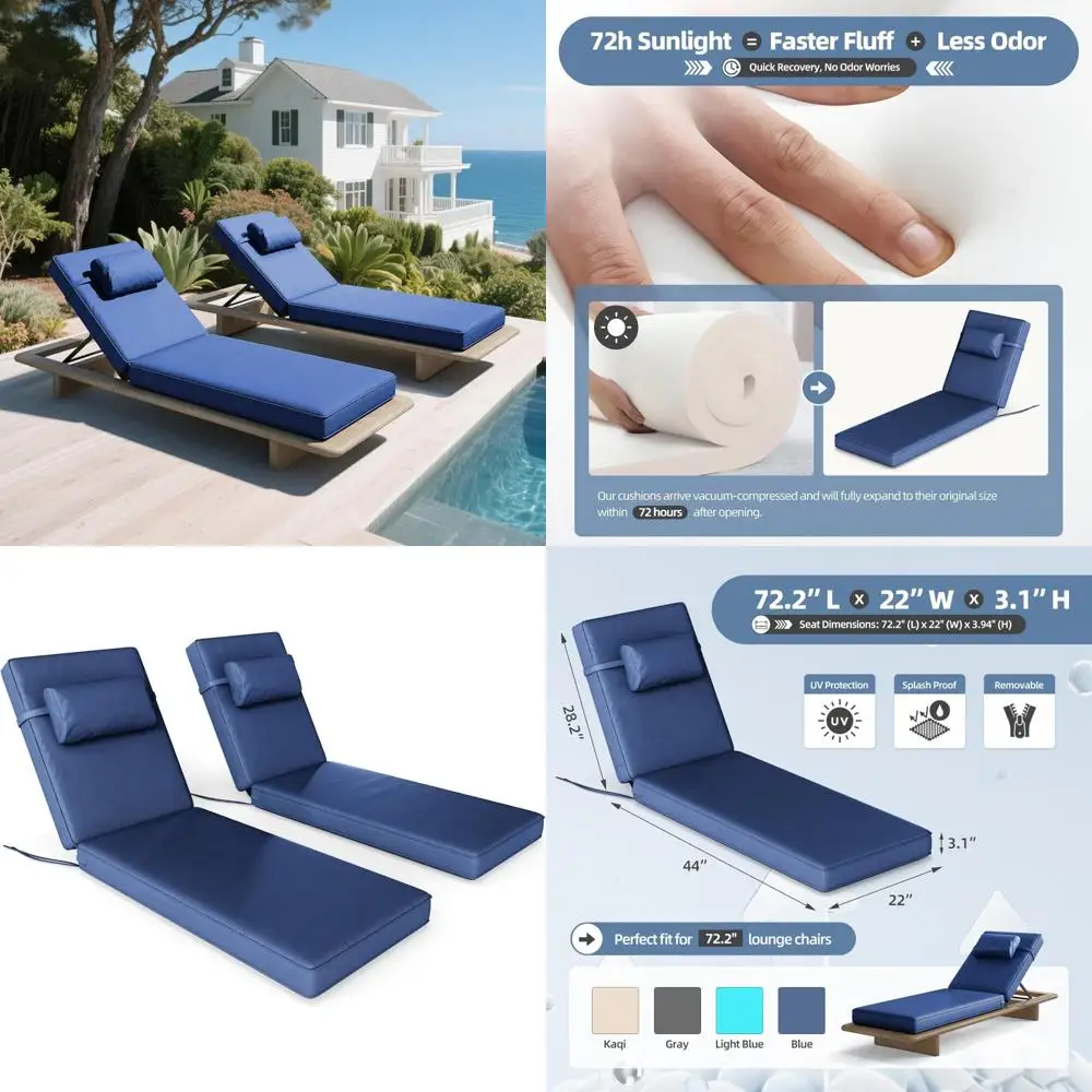 

Пара подушек для отдыха на открытом воздухе, 72,2 x 22 x 3,1 дюйма, водонепроницаемые подушки для патио, плюшевые стулья для бассейна