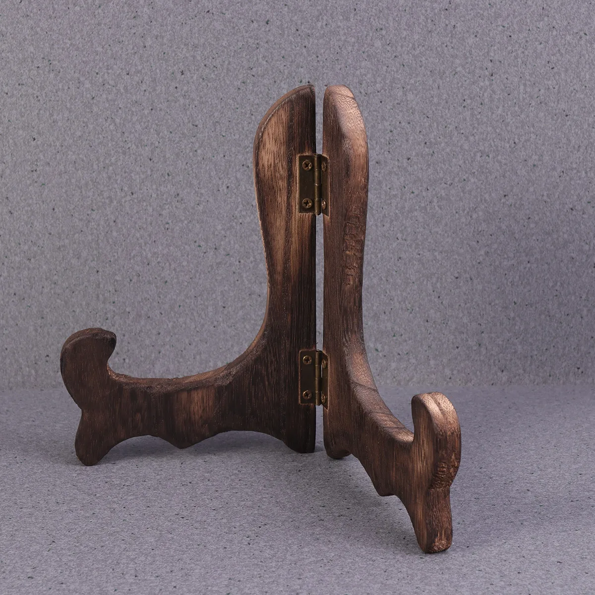 

4pcs Tea Cake Display Stand Wooden Plate Stand Curved Desktop Easel For Home Decor Shelf Burning Paulownia Size L