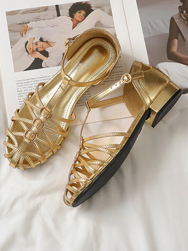 Designer Narrow Band Big Size Flat Sandals Women Summer Casual T-tied Cross Strap Weave Hollow Beach Roman Gladiator Sandalias view 3