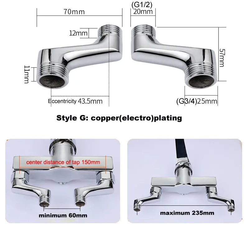 2pcs/Pair Shower Faucet Adjustable Adapter Solid Brass Wall Mounted Width Replacement Angle Valve Bathroom Accessories