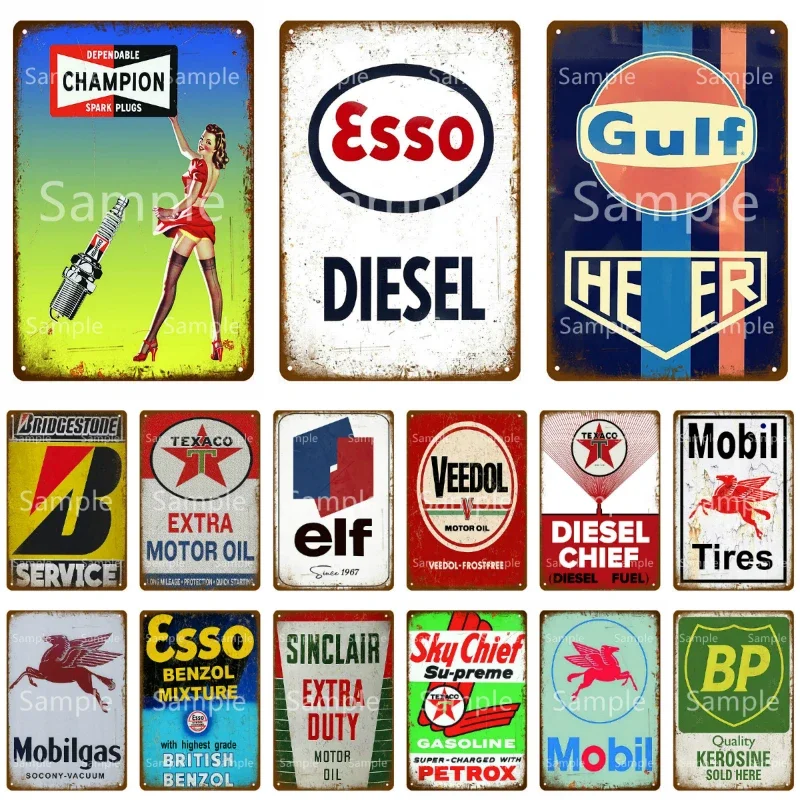 Texaco Motor Oil Plaque Vintage Metal Sign Retro Garage Decor Esso Gulf Mobil BP ELF Poster Bar Pub Gas Station Decorative YK055