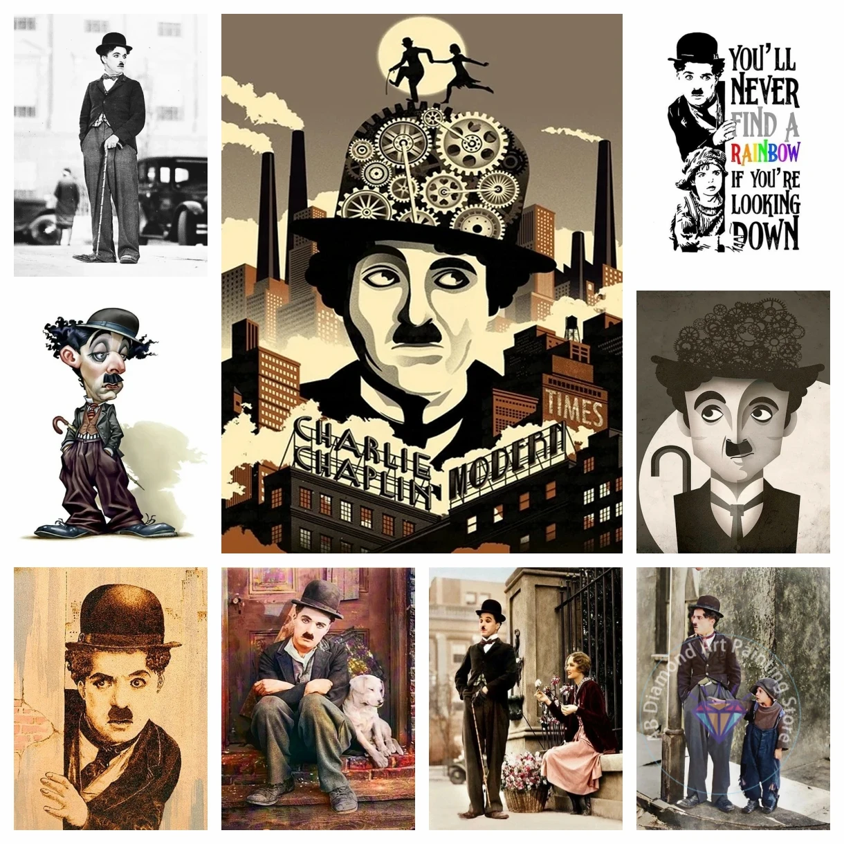 

Charlie Chaplin New 5D DIY AB Diamond Painting Kit Diamond Embroidery Color Oil Painting Handmade Mosaic Art Home Decoration