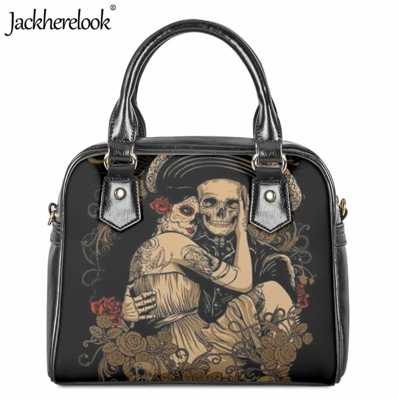 

Jackherelook Fashion Ladies Handbag Day of the Dead Skull Rose Design Messenger Bag Luxury Leather Classic Shopping Shoulder Bag