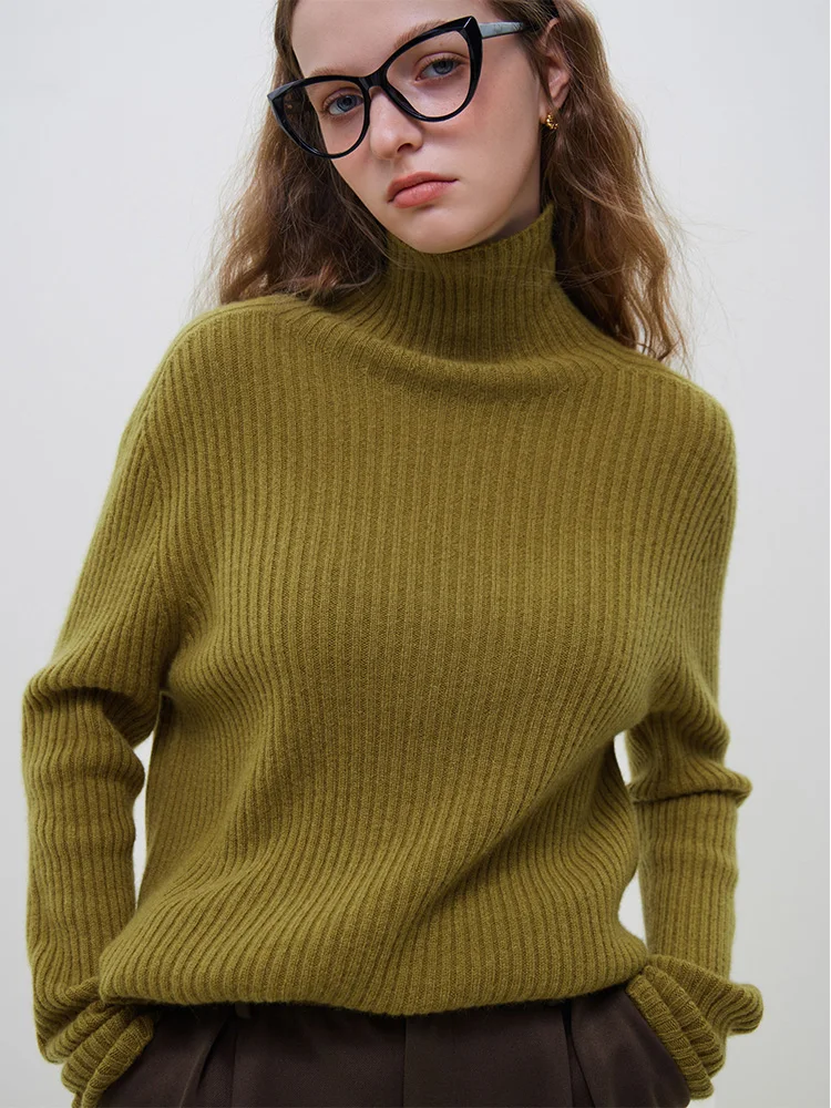 FSLE Warm Soft Pure Wool High Neck Knit For Women\'s Autumn Winter 2023 New Underlay Black White Grey Women Pullovers Casual