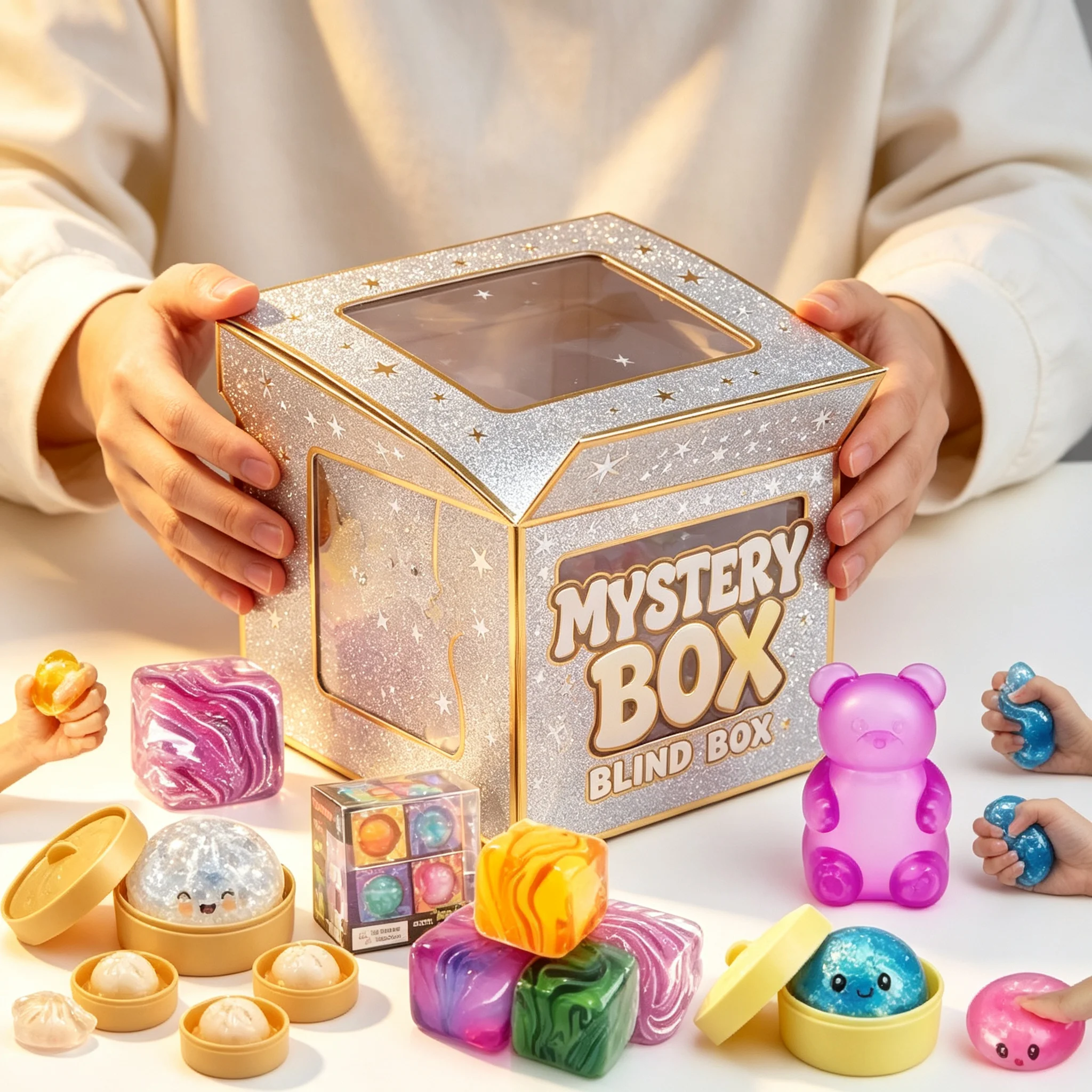 Portable Pocket Decompression Squishy Toy Random Mystery Blind Bag Kawaii Glitter Animal Mochi ADHD Anxiety Relief Toy