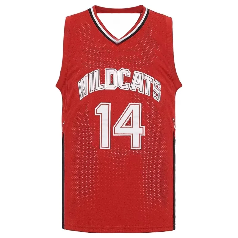 2026 Sommerfilm High School # 14 Troy Bolton Basketball-Trikot, Sportshirt, Cosplay, Herren-Partykostüme, Herren-Uniform, Tank-Top – Detail 8