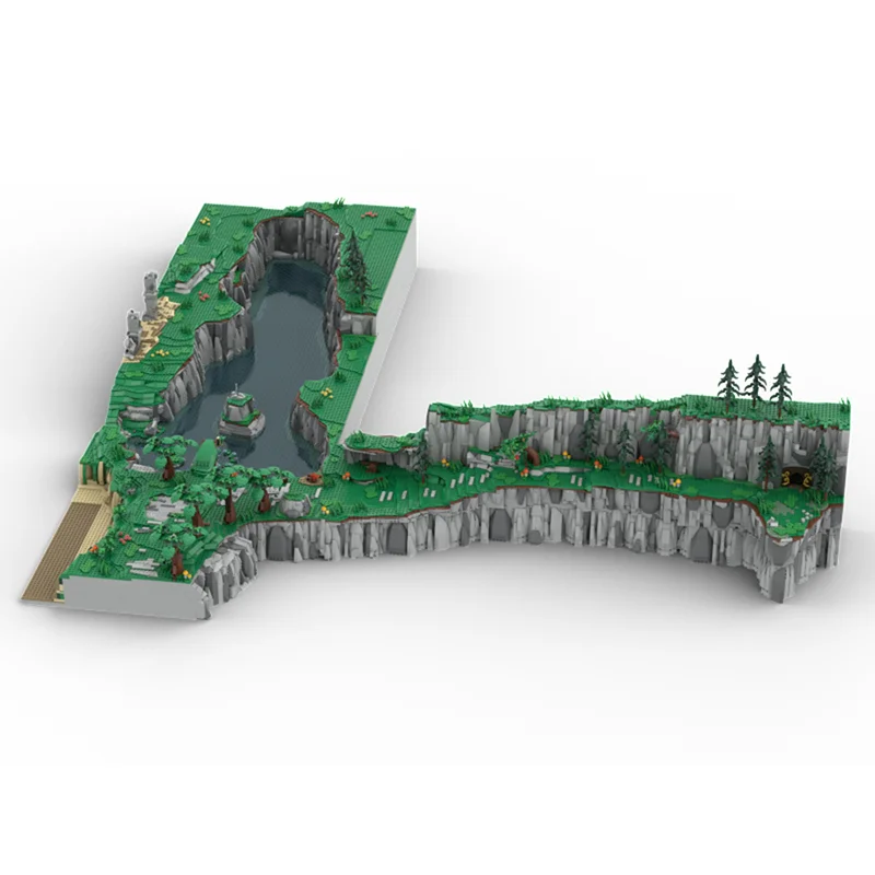 City Street View Moc Building Bricks Cliff Expansion Series - Large Plateau Pond Technology Modular Blocks DIY Assembly Gift Toy