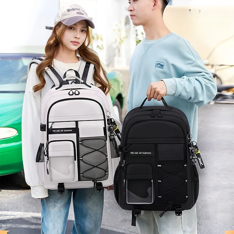 1pcs Thick Tear Resistant Nylon School Bag Wide Padded Strap Side Mesh Pocket Large Rucksack For Teen Travel Outdoor Storage