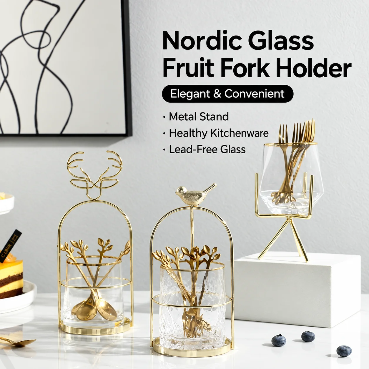 Stainless Steel Fruit Fork Bird Inspired Fork And Spoon Set Gold Tone Fork Set Stainless Steel For Dessert Stations Kitchen