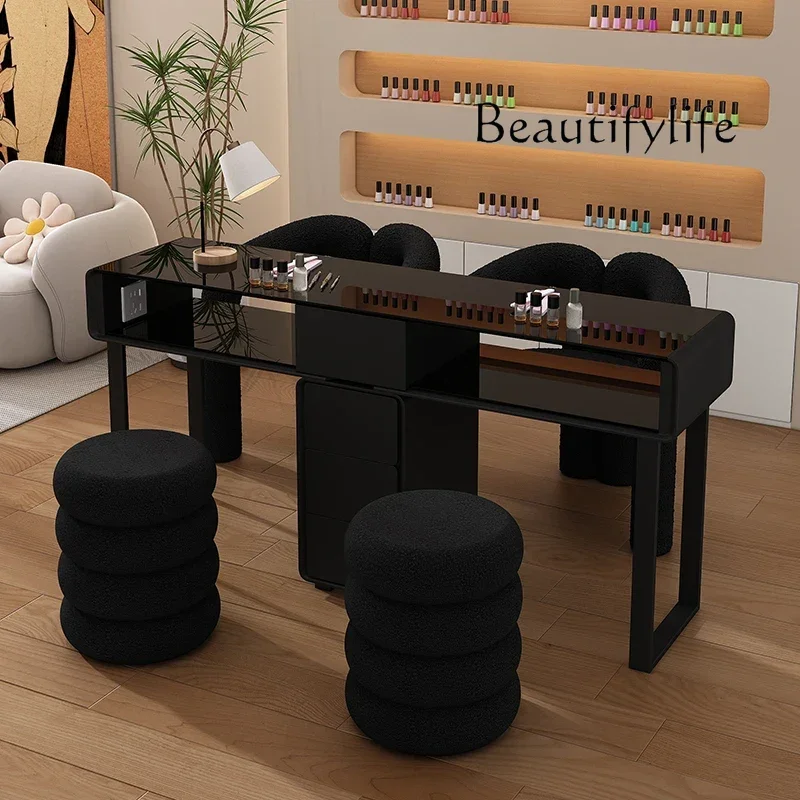 

All Solid Wood Manicure Table Table And Chair Set Japanese Rock Slab Single Double Manicure Cream Style Manicure Shop