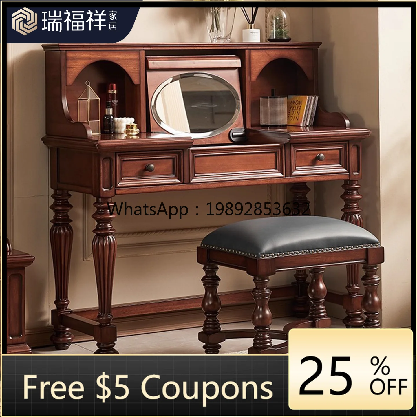 LYY Solid Wood Dressing Table 1.2m American Style Simple Makeup Table Bedroom Simple Dressing Table Small Apartment