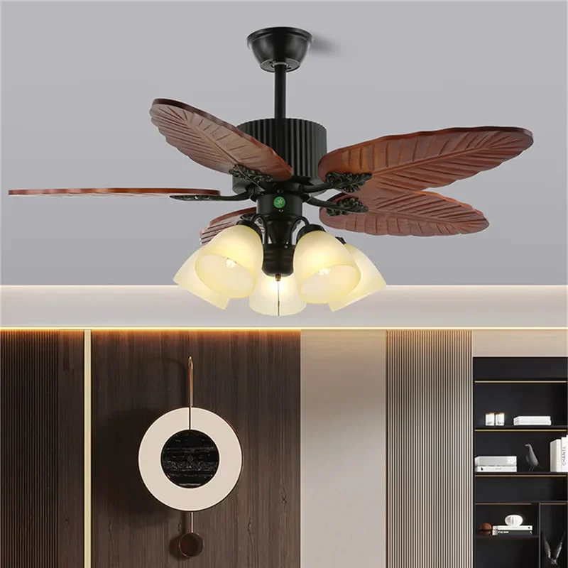 RONIN European Luxury LED Fan Light American Retro  Living Room Restaurant Bedroom Ceiling Fan Light Remote Electric Fan Light