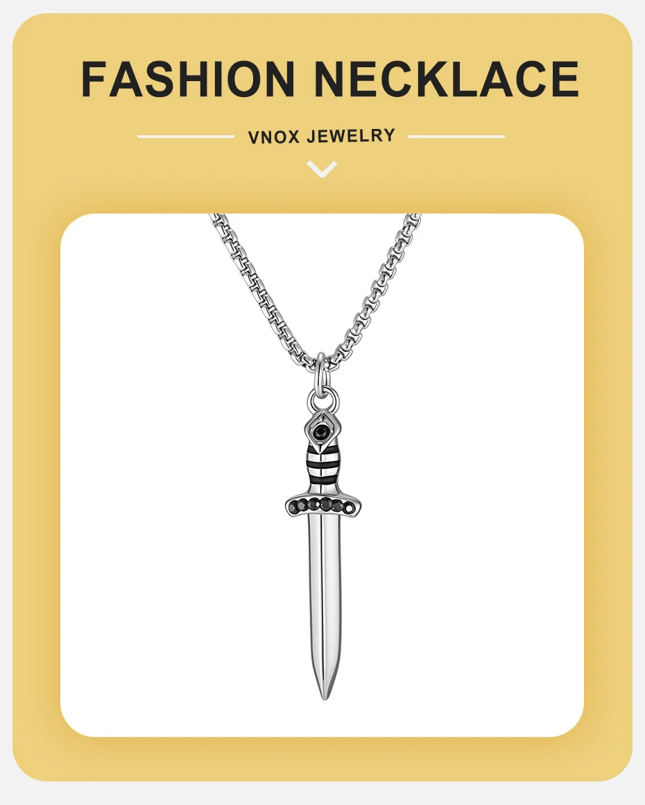Vnox Herren Schwert-Kreuz Anhänger Halskette, Edelstahl Gothic Punk Hip Hop Kastenkette, Retro Schwertform Schmuck Geschenk für Männer – Detail 1