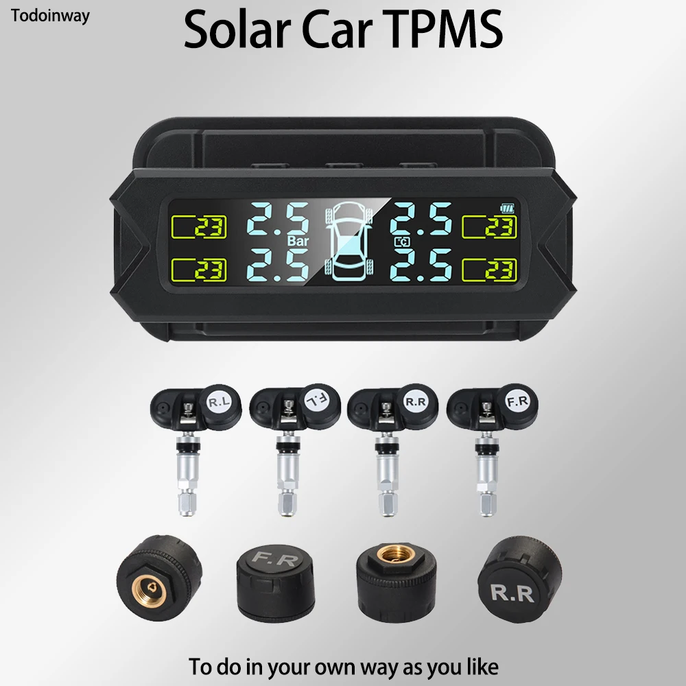 Todoinway Universal Tire Air Pressure Solar Charge TPMS for Toyota Highlander 2011 Alphard 2013 C-HR 2019 Yaris 2008 Car Tuning