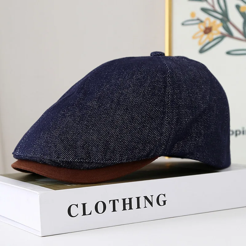 

Vintage Baker Boy Hat For Women Men Retro Newsboy Cap Japanese Style Denim Adjustable Unisex Peaked Hat Autumn Winter New