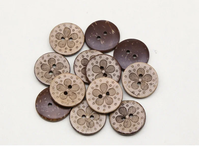 30pcs/lot Size:12.5mm-20mm Round Natural Coconut 2 Holes Button 5 Petals Design Buttons Sewing Accessories (SS-905)