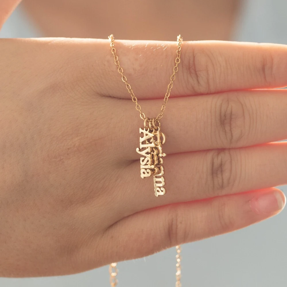 Вертикальное ожерелье с именем, ювелирные изделия с несколькими именами, минималистичное ожерелье с именем, подарок на день матери