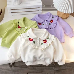 Baby Girls Sweatshirt Long Sleeve Pullover Kids Flower Hoodies 2024 Spring Autumn 1 To 6Yrs Children's Clothing Korean Style