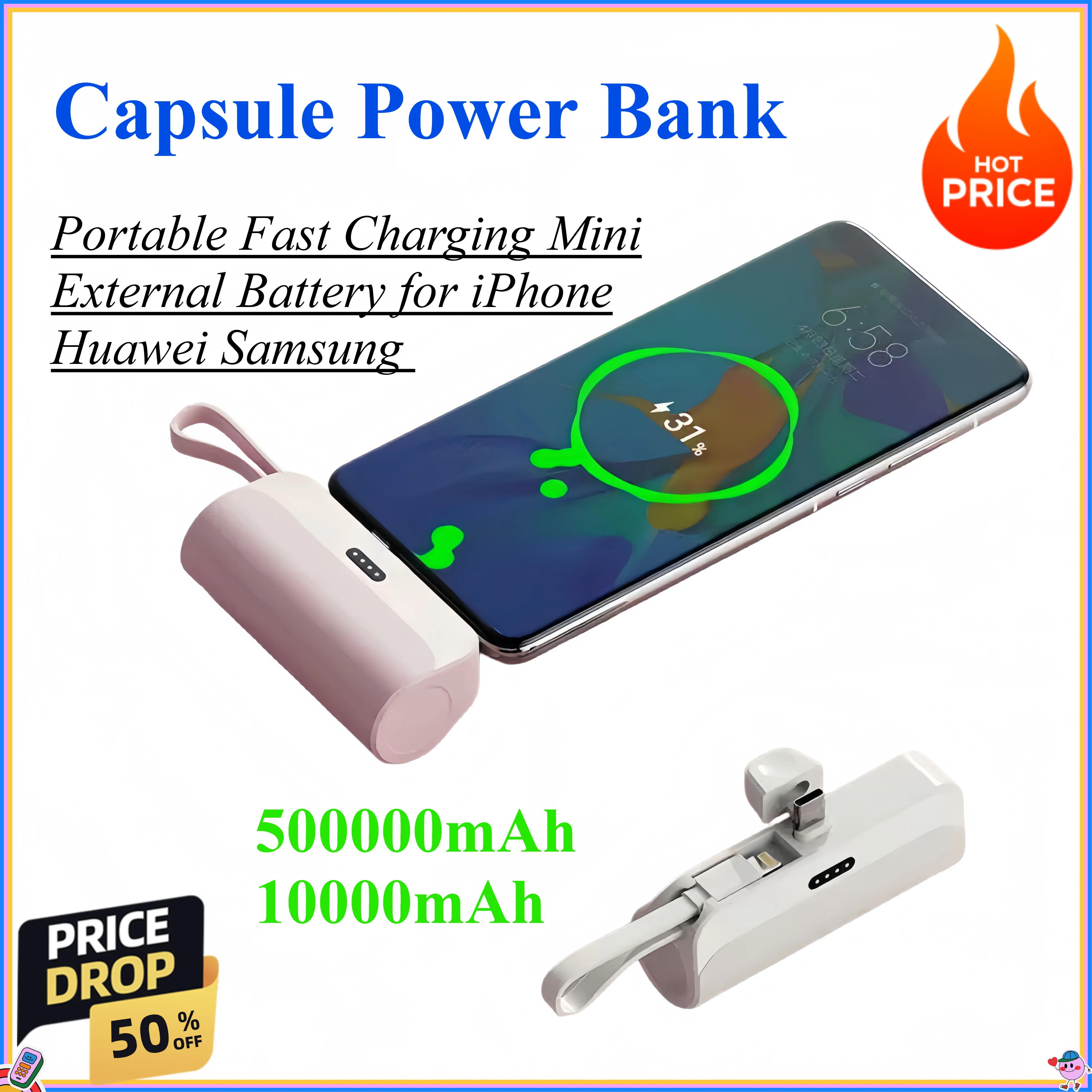 Samsung 500000mAh 10000mAh Capsule Power Bank Portable Large Capacity Fast Charging Mini External Battery For IPhone Huawei Samsung - Aliexpress Deal