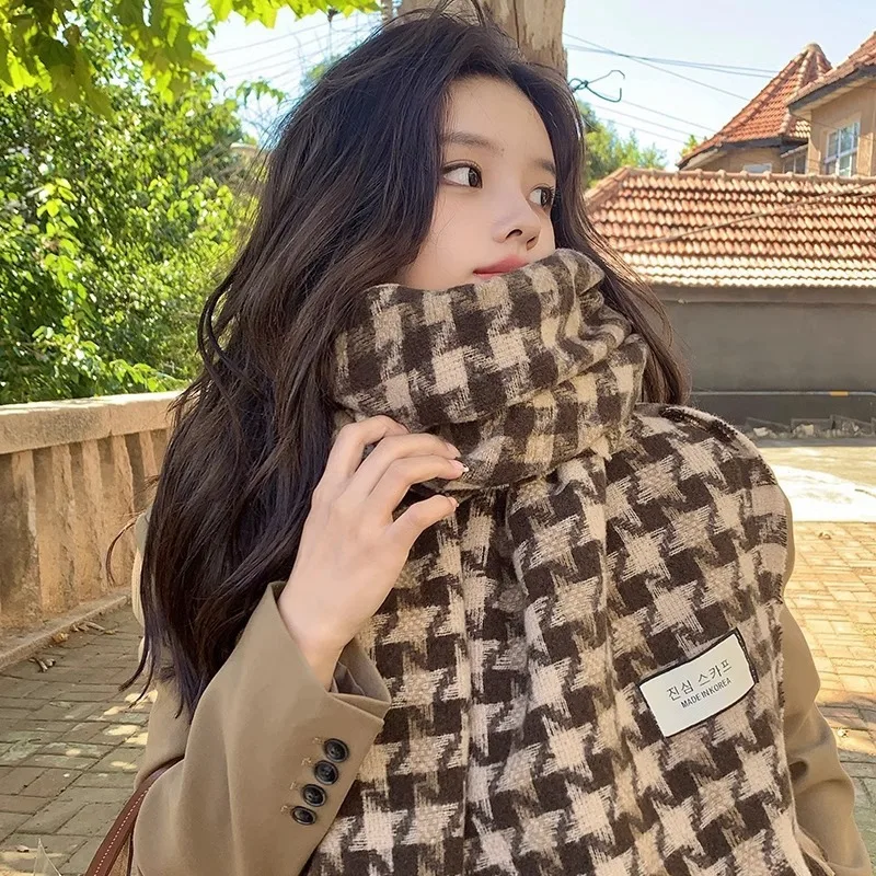 

Новый женский шарф с имитацией кашемира в виде звезды в сетке «Тысяча птиц» для женщин, осенне-зимняя корейская студенческая шаль