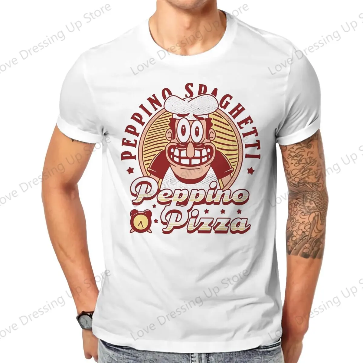 Pizza Tower Game 100%Pure Cotton Casual Men T-Shirt Peppino Pizza Emblem Short sleeve Tshirts O-Neck Tee Funny Tops